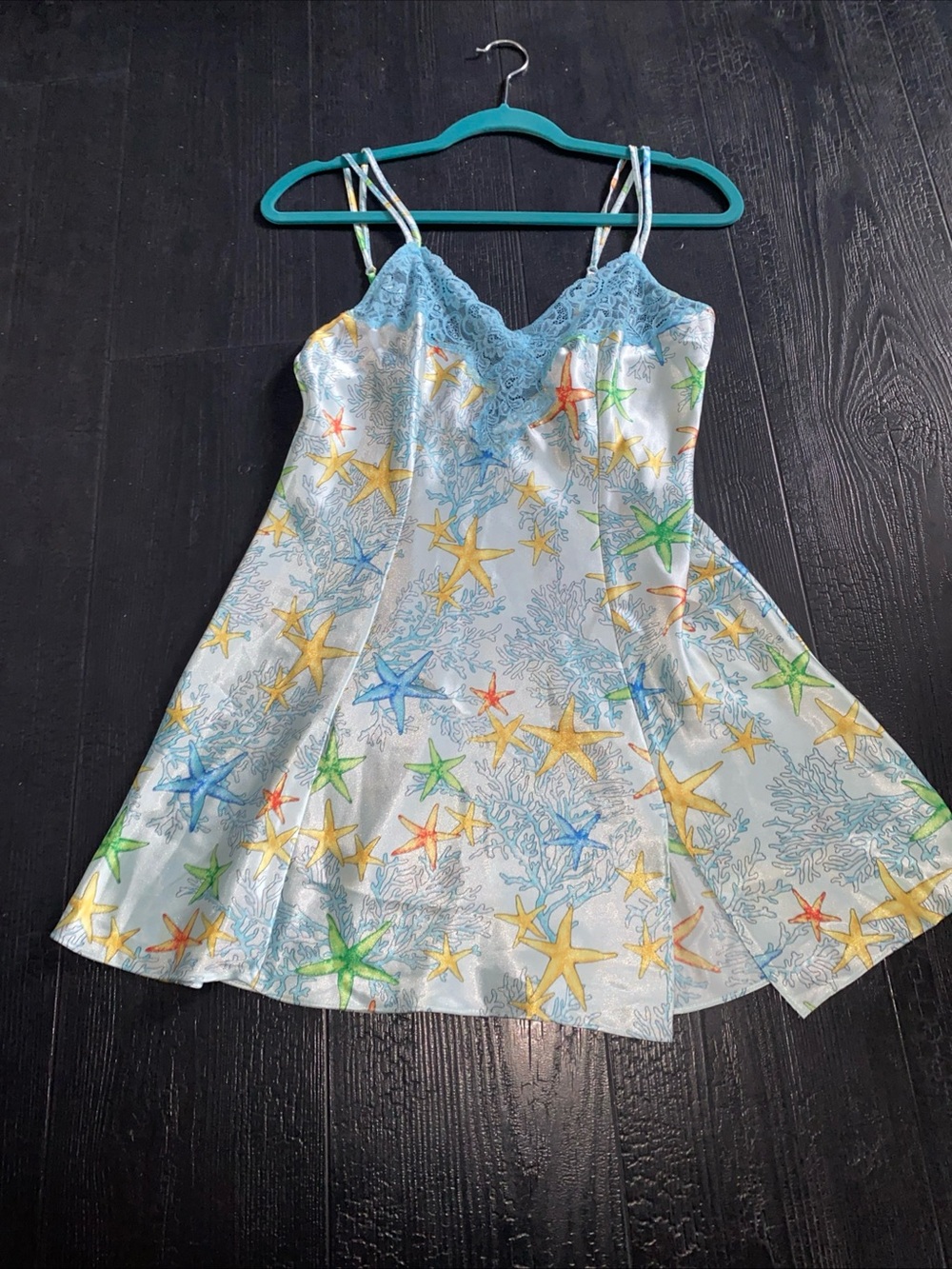 Victorias Secret Small Blue Underwater Starfish Slip Night Dress lingerie Y2K